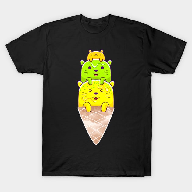 Of Cats, Ice cream and Cones - Melting Cool Cats T-Shirt by PosterpartyCo